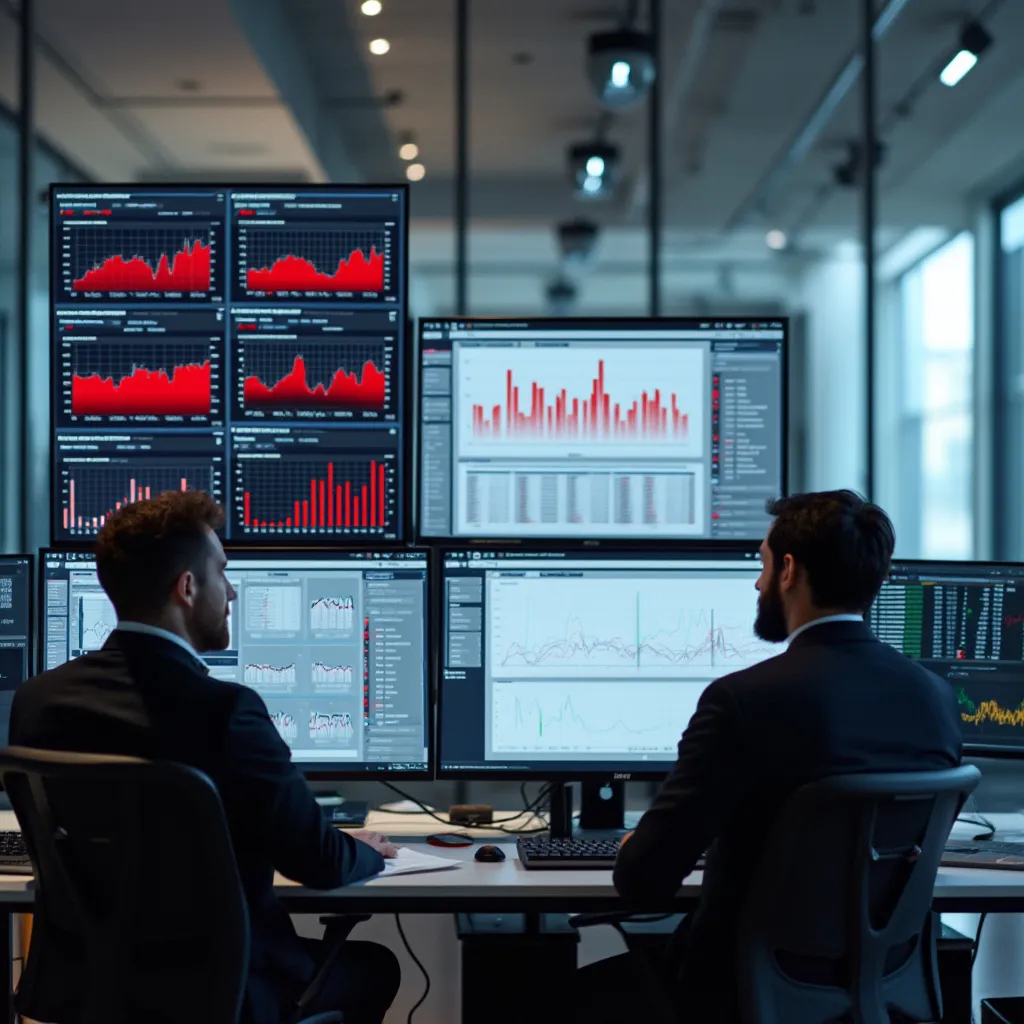 Consultores analizando datos en computadoras